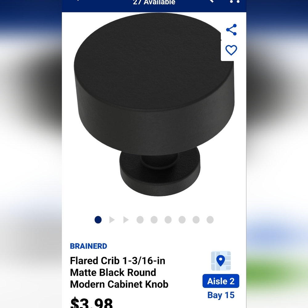 Cabinet knobs 17qty, Brainerd Matte black